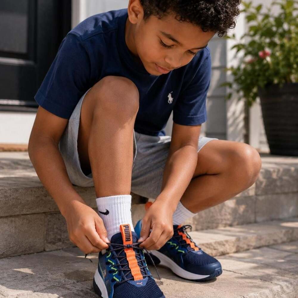 PUMA Axelion Youth Sneakers Navy Blue Orange Size 1.5